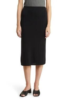 Eileen Fisher Petite Wool Blend Black Skirt Large PL